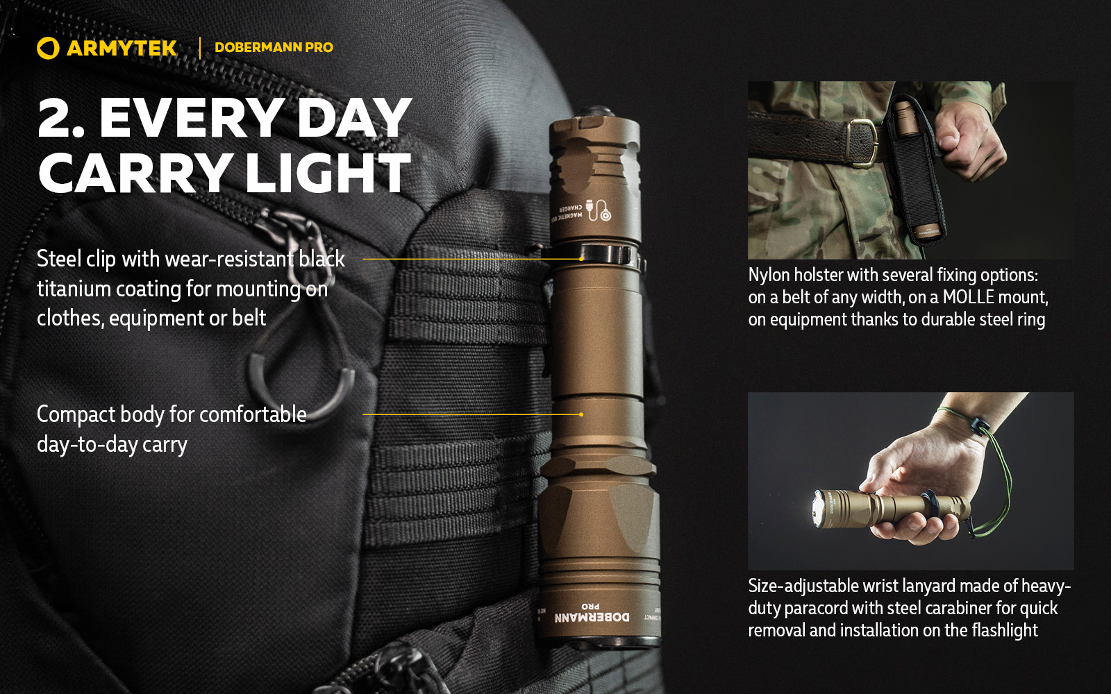 Tactical flashlight Armytek Dobermann Pro Magnet USB Olive